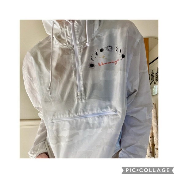 Undercover Hippie The Sun, The Moon & The Eye Cropped White Windbreaker Size S - Picture 3 of 14